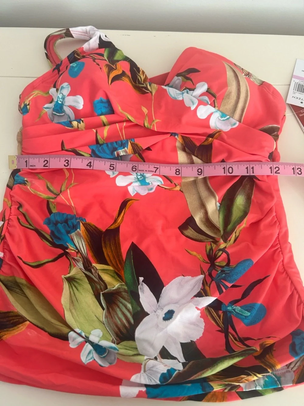 NWT Jantzen Adjustable Strap V-Neck Tankini w/ Comfort Brief Coral Botanical 6
